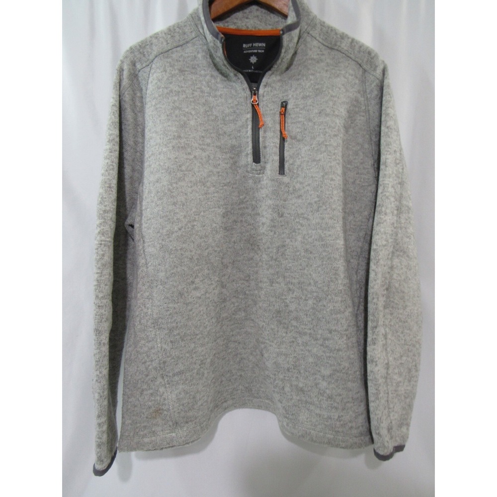 Ruff Hewn Adventure Tech Gray 1/4 Zip L‎ Oxford High Collar Polyester Sweater